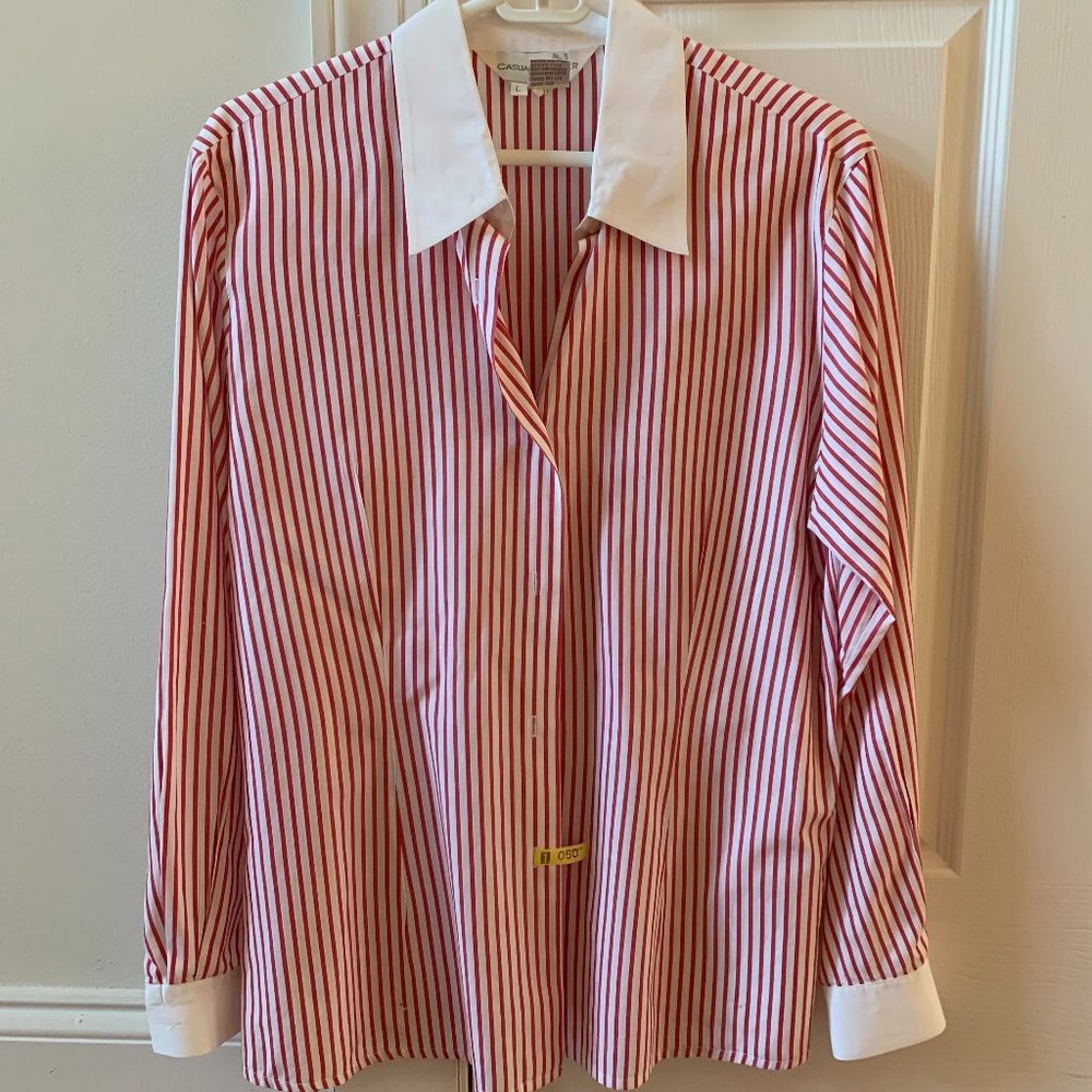 Vintage CASUAL CORNER Red and White Stripe Fitted Shirt, Size L